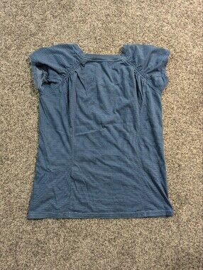 Woolrich Women's LG Blue Striped Square-Neck Short Sleeve Active Tee 100% Cotton